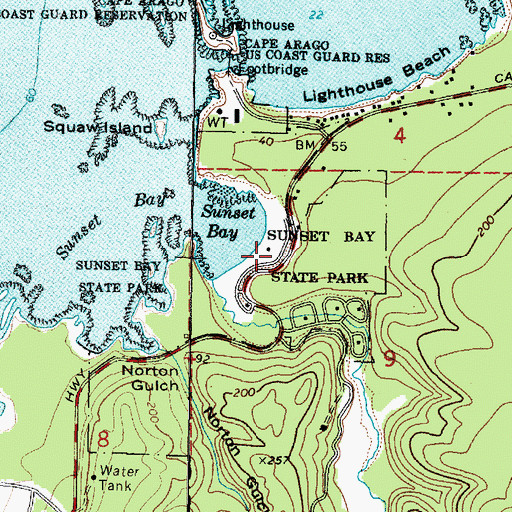 Topographic Map of Sunset Bay State Park, OR