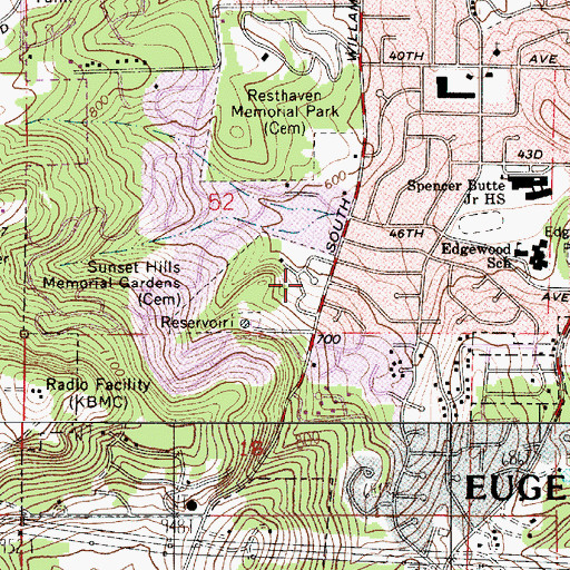 Topographic Map of Sunset Hills Memorial Gardens, OR