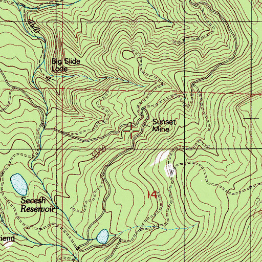 Topographic Map of Sunset Mine, OR