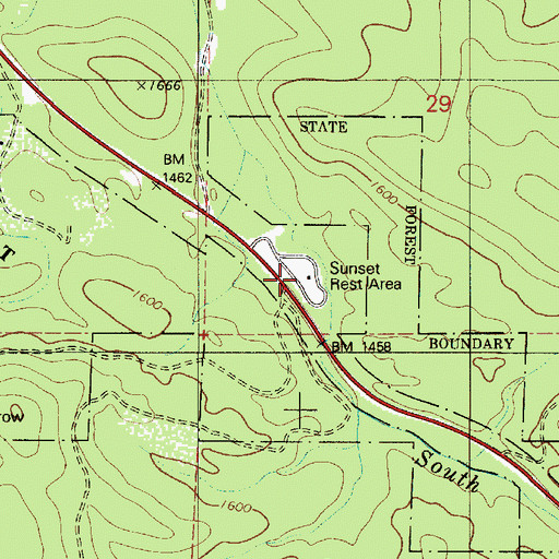 Topographic Map of Sunset Safety Rest Area, OR