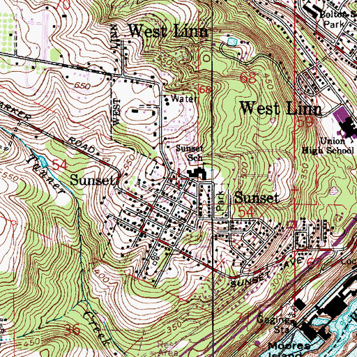 Topographic Map of Sunset Primary School, OR