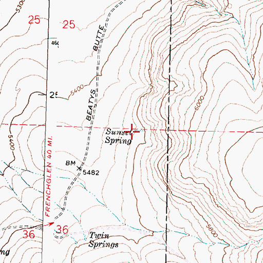 Topographic Map of Sunset Spring, OR