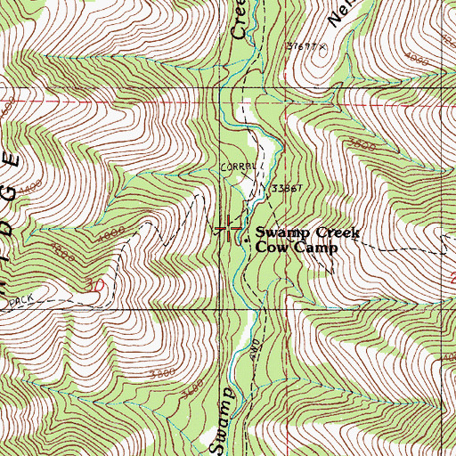 Topographic Map of Swamp Creek Cow Camp, OR