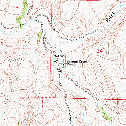 Topographic Map of Swamp Creek Ranch, OR