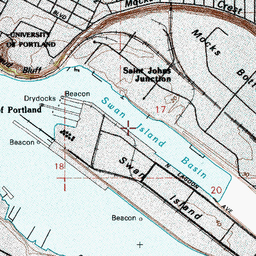 Topographic Map of Swan Island Basin, OR