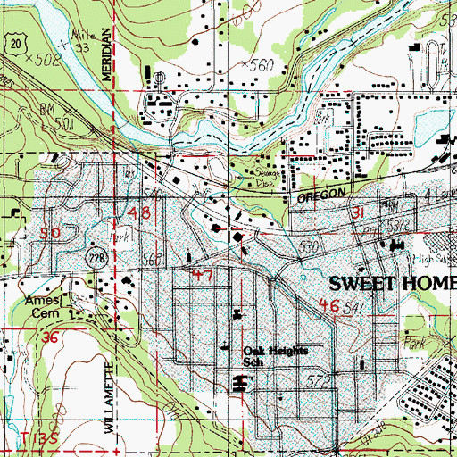 Topographic Map of Sweet Home, OR