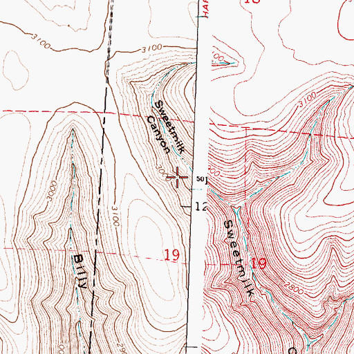 Topographic Map of Sweetmilk Canyon, OR
