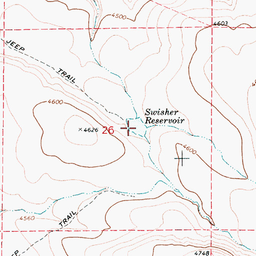 Topographic Map of Swisher Reservoir, OR