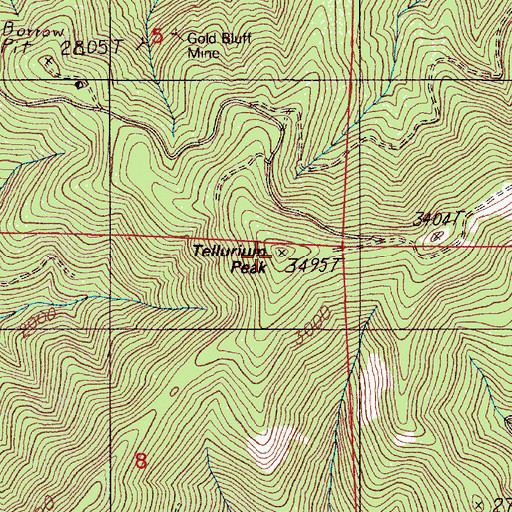 Topographic Map of Tellurium Peak, OR
