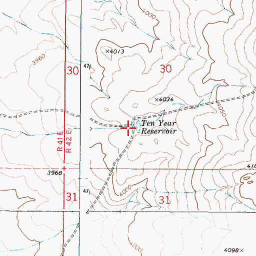 Topographic Map of Ten Year Reservoir, OR