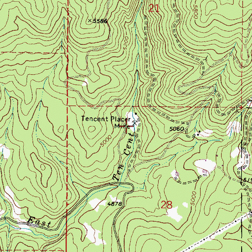 Topographic Map of Tencent Placer Mine, OR