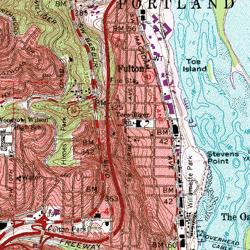 Topographic Map of The Portland French School, OR