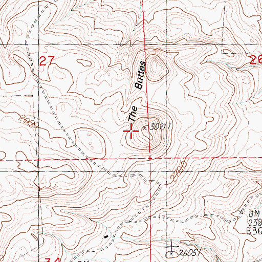 Topographic Map of The Buttes, OR