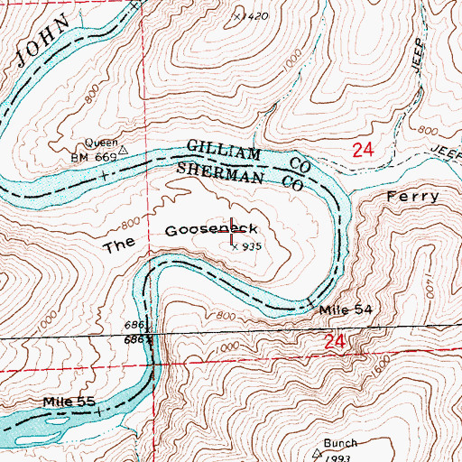 Topographic Map of The Gooseneck, OR