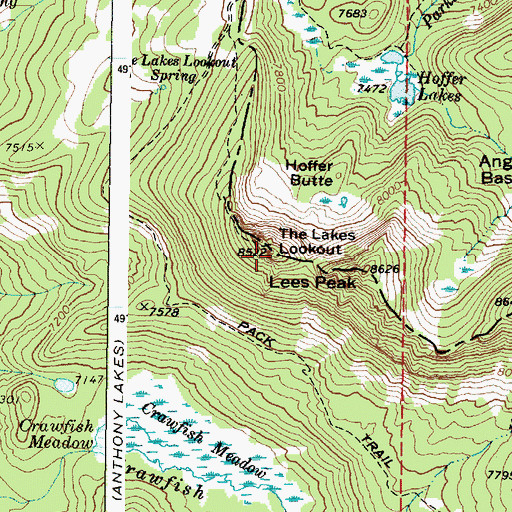 Topographic Map of The Lakes Lookout, OR