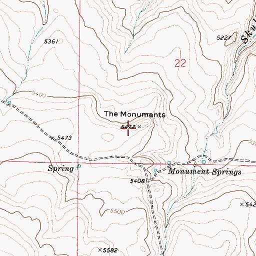Topographic Map of The Monuments, OR
