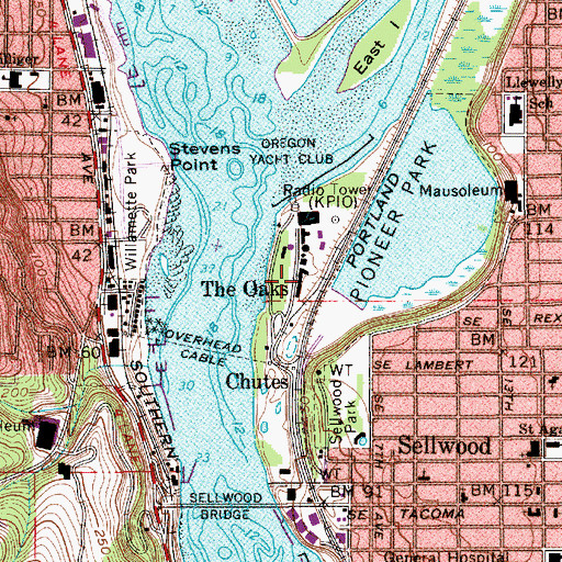 Topographic Map of The Oaks Amusement Park, OR