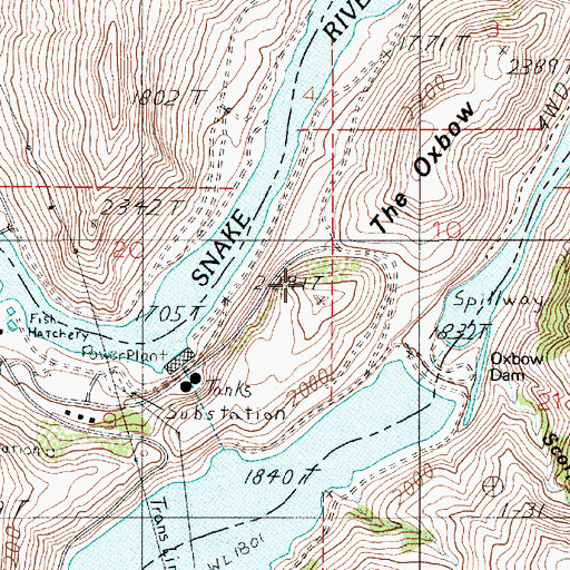Topographic Map of The Oxbow, OR