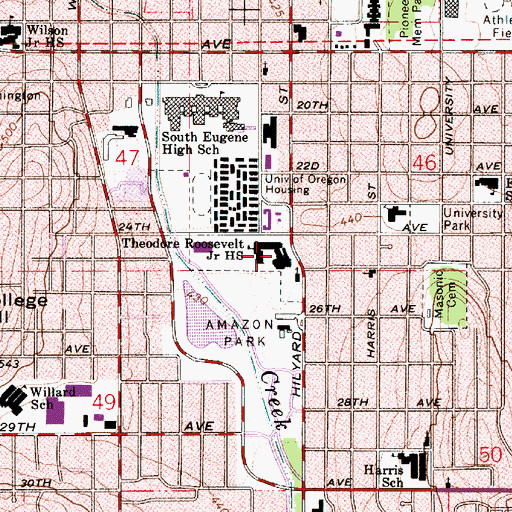 Topographic Map of Roosevelt Middle School, OR