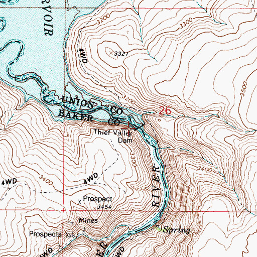 Topographic Map of Thief Valley Dam, OR