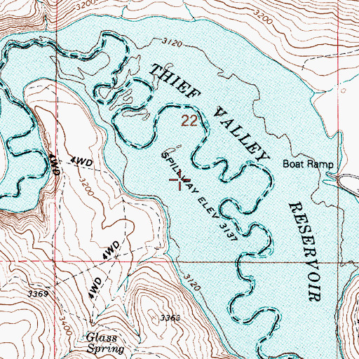 Topographic Map of Thief Valley Reservoir, OR
