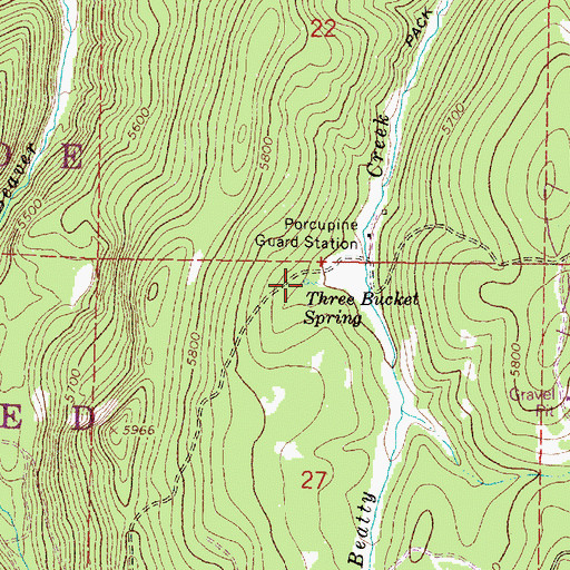 Topographic Map of Three Bucket Spring, OR