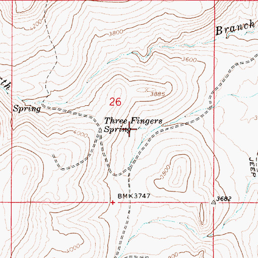 Topographic Map of Three Fingers Spring, OR