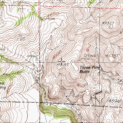 Topographic Map of Three Pine Butte, OR