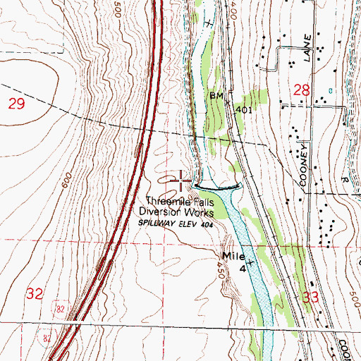 Topographic Map of Threemile Falls Diversion Works, OR