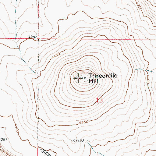 Topographic Map of Threemile Hill, OR