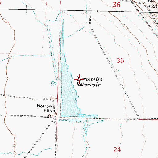 Topographic Map of Threemile Reservoir, OR