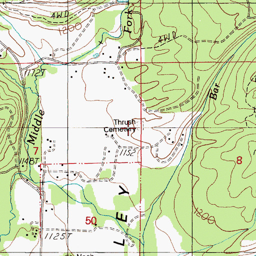 Topographic Map of Thrush Cemetery, OR