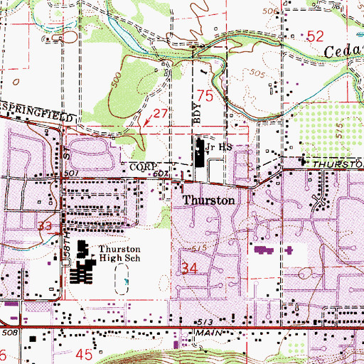 Topographic Map of Thurston, OR