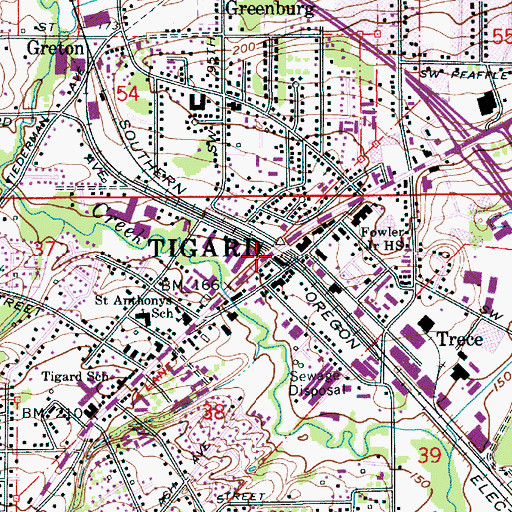 Topographic Map of Tigard, OR