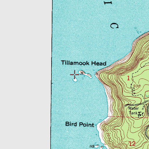 Topographic Map of Tillamook Head, OR