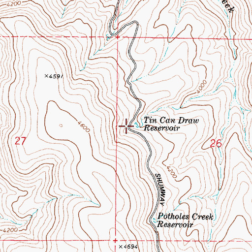 Topographic Map of Tin Can Draw Reservoir, OR
