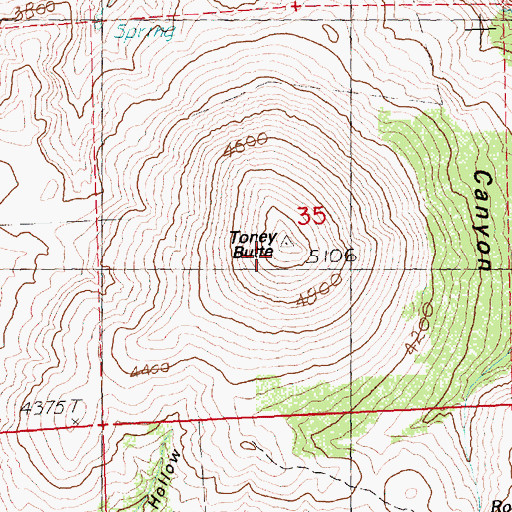 Topographic Map of Toney Butte, OR