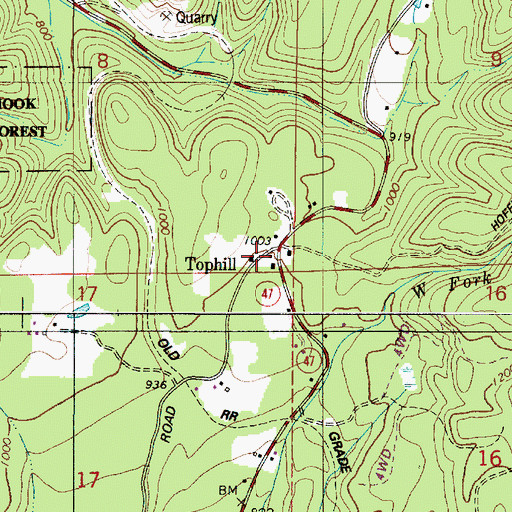 Topographic Map of Tophill, OR