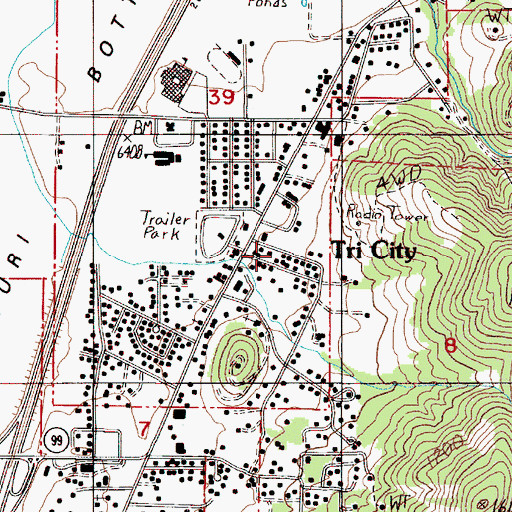 Topographic Map of Tri City, OR