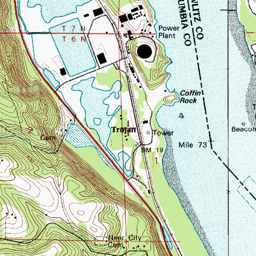 Topographic Map of Trojan, OR