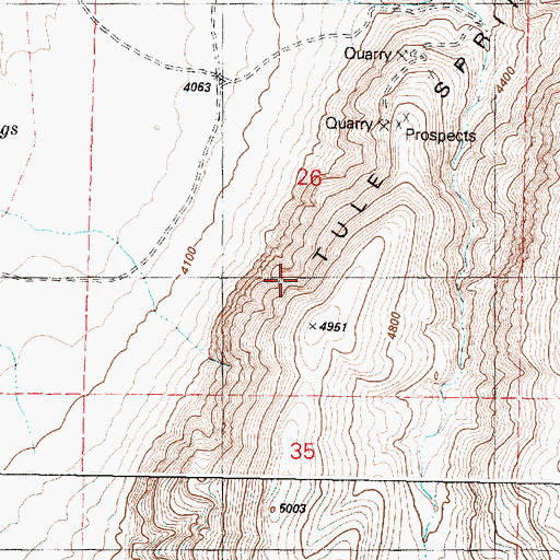 Topographic Map of Tule Springs Rims, OR