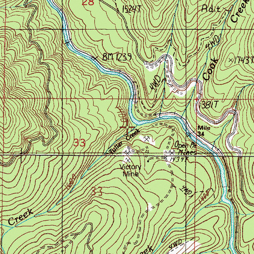 Topographic Map of Tuller Creek, OR