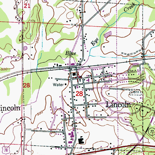 Topographic Map of Lincoln, AL