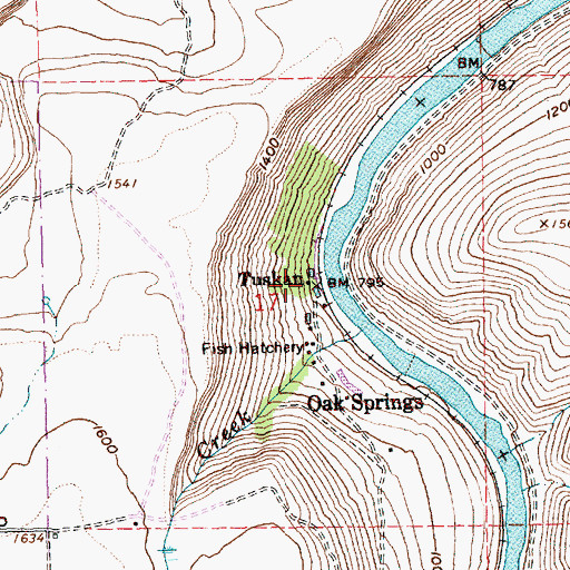 Topographic Map of Tuskan, OR
