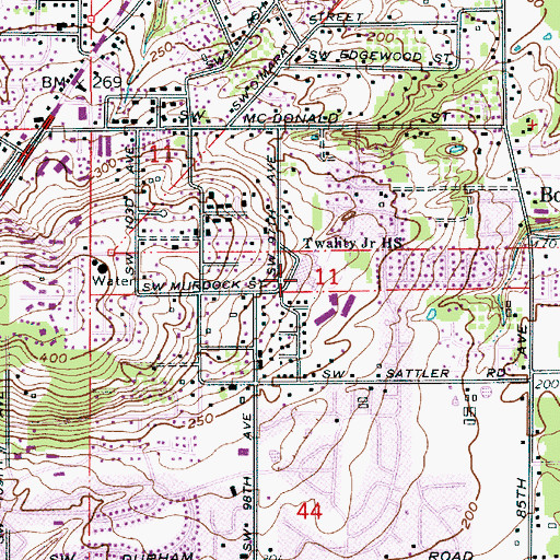 Topographic Map of Twality Middle School, OR