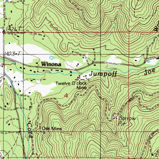 Topographic Map of Twelve O'Clock Mine, OR