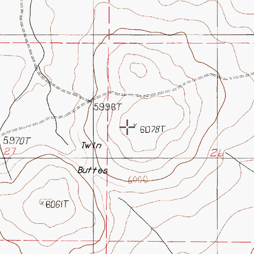 Topographic Map of Twin Buttes, OR