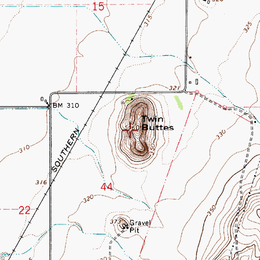 Topographic Map of Twin Buttes, OR