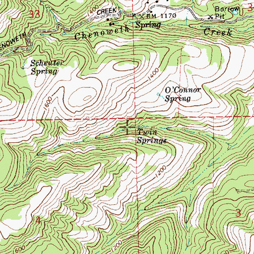 Topographic Map of Twin Springs, OR