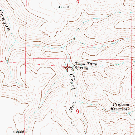 Topographic Map of Twin Tank Spring, OR